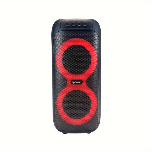 Outdoor Portable BT Speaker, Rechargeable Wireless Speaker with Wired AUX Speaker Microphone, Dual 4-Inch Subwoofer, Party Light